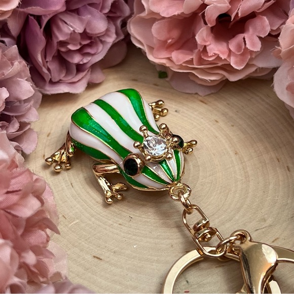 The Frog Prince Green and White Striped Keychain Charm - Picture 13 of 16